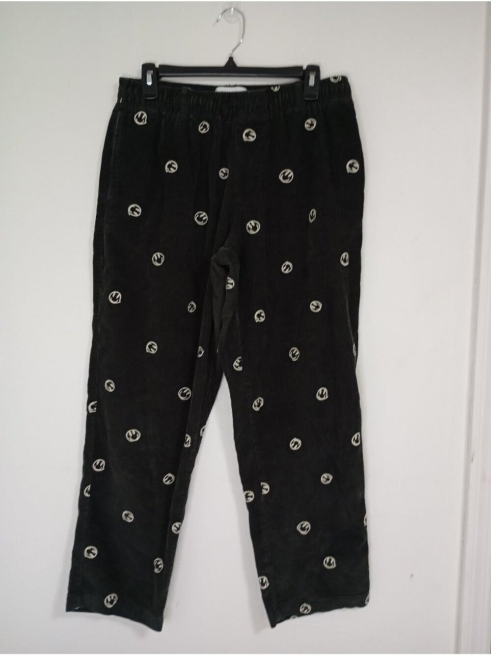 Urban Outfitters Black Corduroy Pants M Embroidered Pattern Elastic Waist